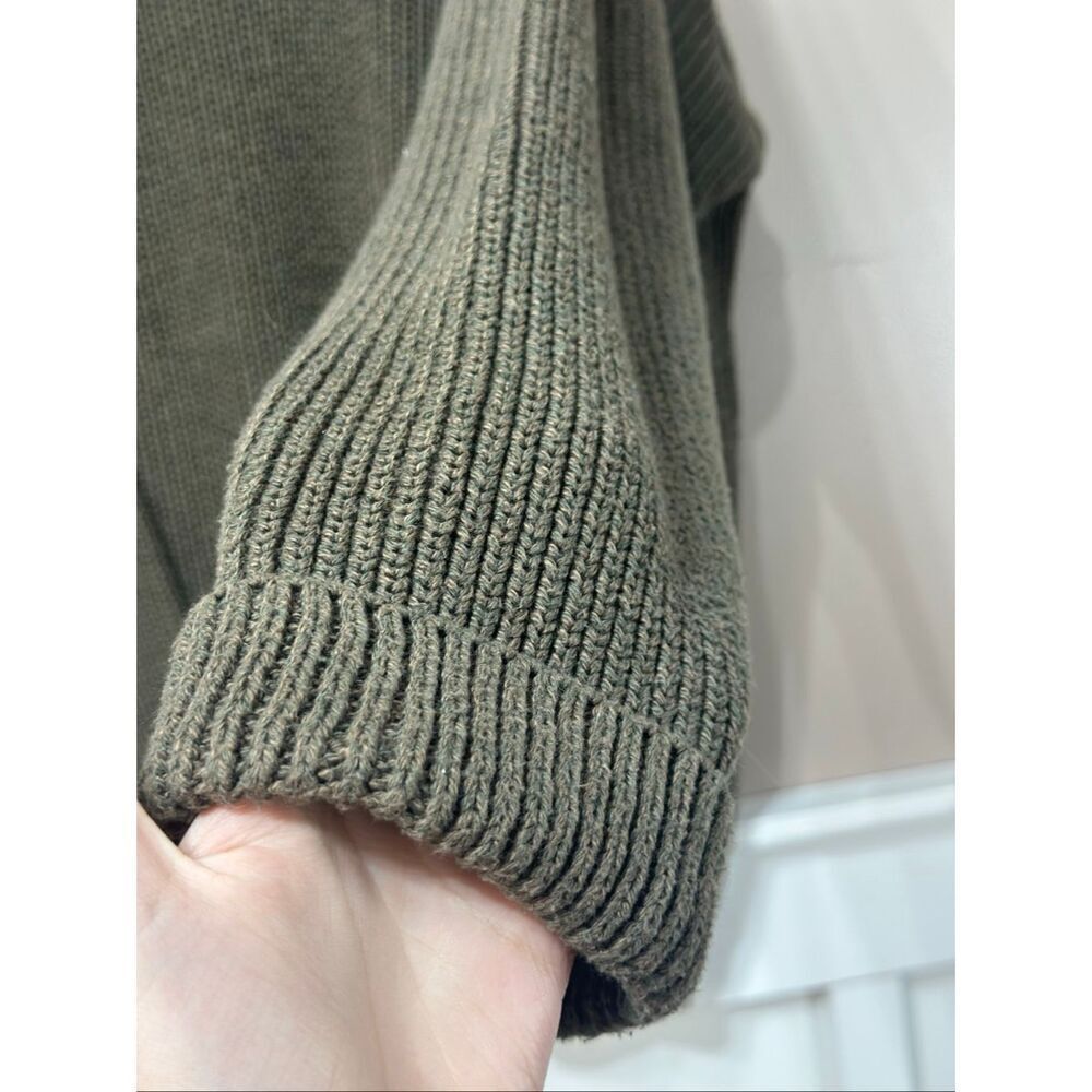 Vintage Eddie Bauer Army Green Cotton Knit Quarter Button Pullover Sweatshirt L - Picture 3 of 10